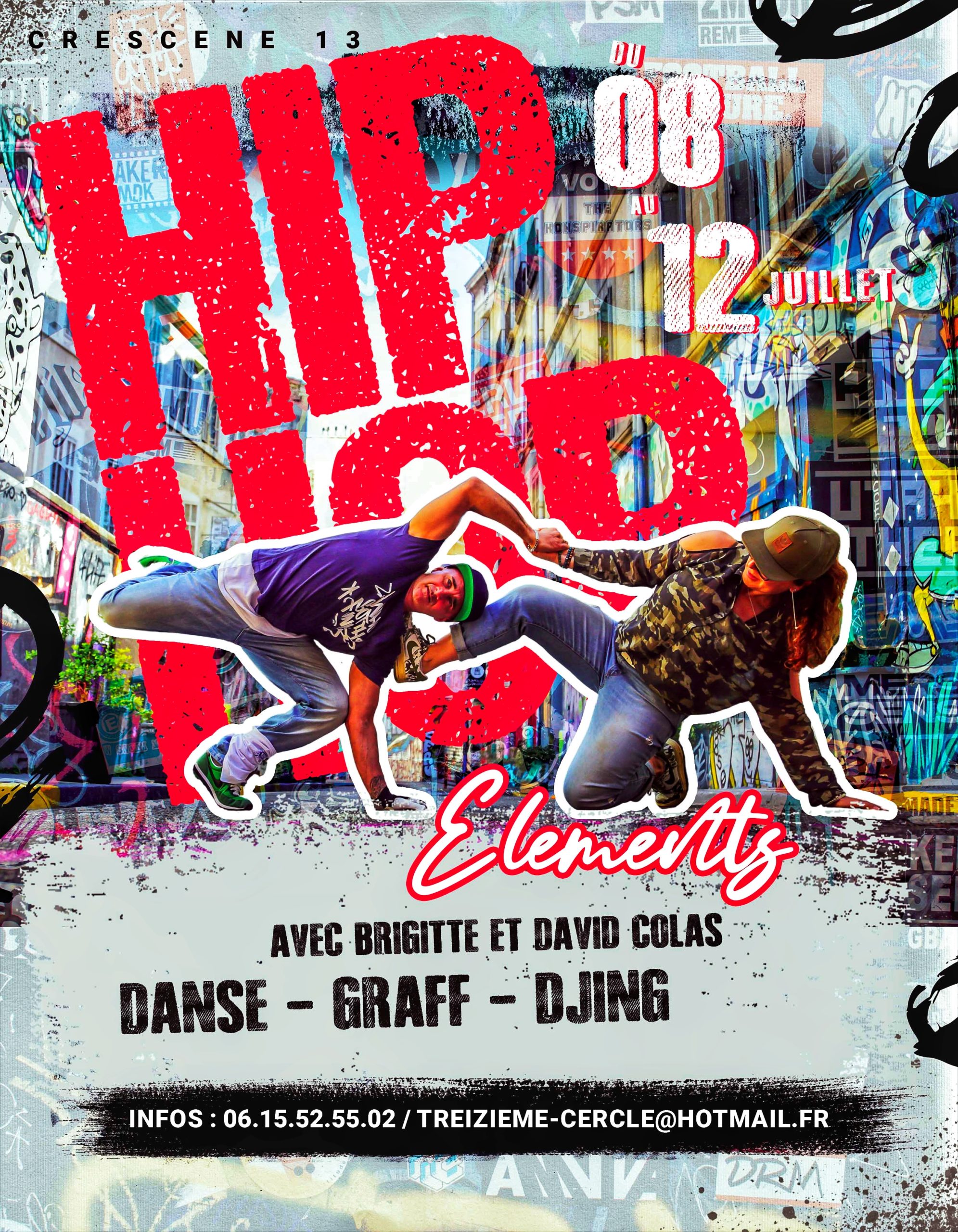 Stage HIP HOP ELEMENTS : Danse/Graff/Djing Du 8 au 12 juillet avec Brigitte et David Colas de 10h à 17h